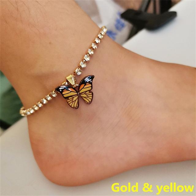 Mode Schmetterling Anhänger Frauen Strass Fußkettchen Sommer Strand Schmuck Barfuß Kette Zubehör Dame Liebe Hochzeit Fuß Kette von Joom DACH