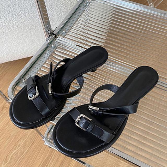 Mode Schnalle Frauen Niedrigen Dünnen Absätzen Slides Hausschuhe Outdoor Offene Spitze Gladiator Sandalen Casual Urlaub Strand Schuhe Flip-Flops 36 schwarz von Joom DACH
