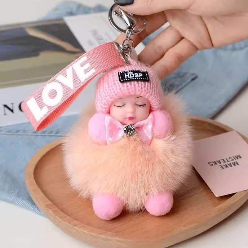 Mode Schönheit Für Dame Schöne Mädchen Tasche Anhänger Plüsch Puppe Auto Schlüsselanhänger Anhänger rosa/orange von Joom DACH