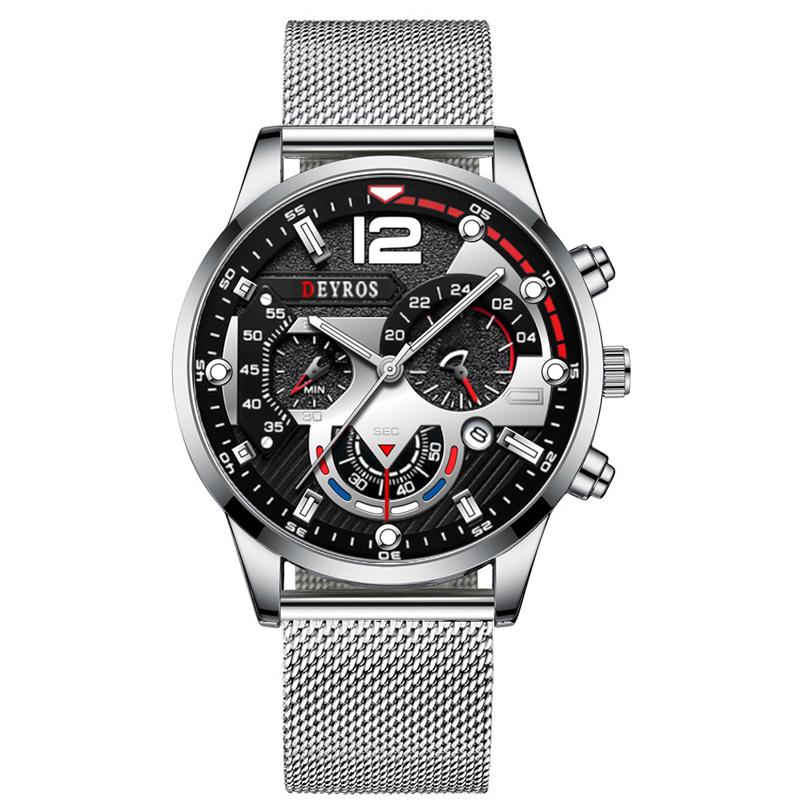 Mode Schwarz Männer Uhren Mann Kalender Quarz Armbanduhren Männer Casual Business Uhren Luxus Herren Runden Zifferblatt Analog Uhr schwarz/silber von Joom DACH