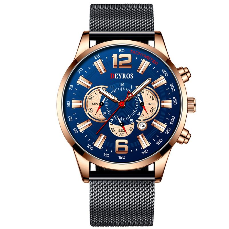 Mode Schwarz Männer Uhren Mann Kalender Quarz Armbanduhren Männer Casual Business Uhren Luxus Herren Runden Zifferblatt Analog Uhr hellrosa/blau von Joom DACH