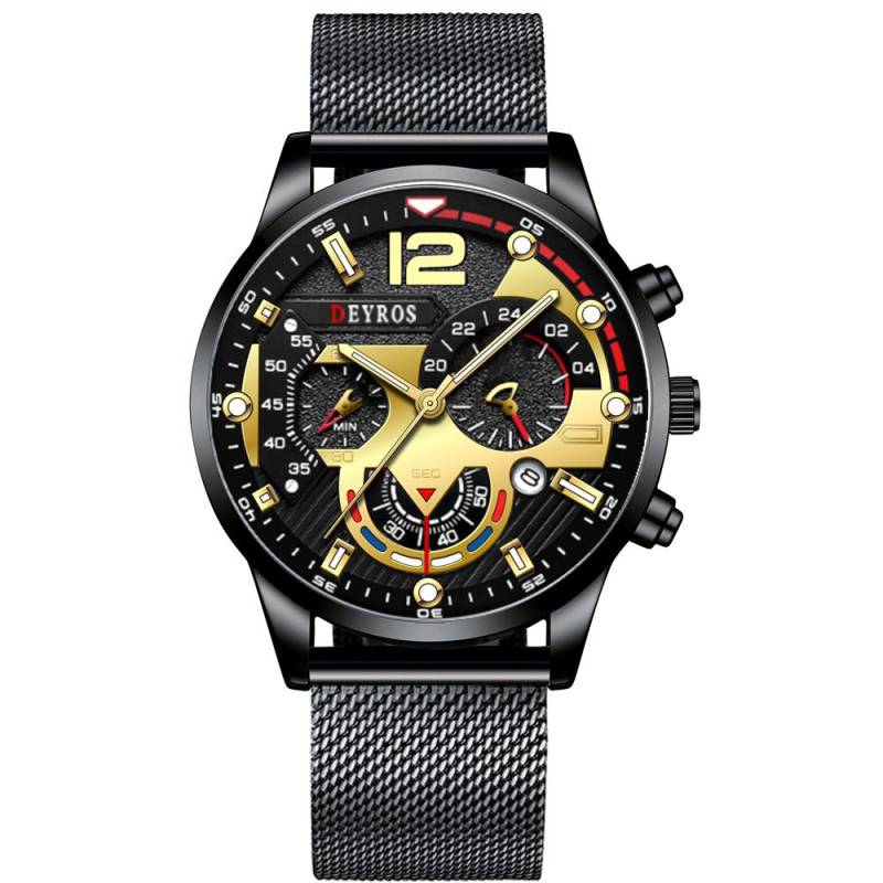 Mode Schwarz Männer Uhren Mann Kalender Quarz Armbanduhren Männer Casual Business Uhren Luxus Herren Runden Zifferblatt Analog Uhr gold/schwarz von Joom DACH