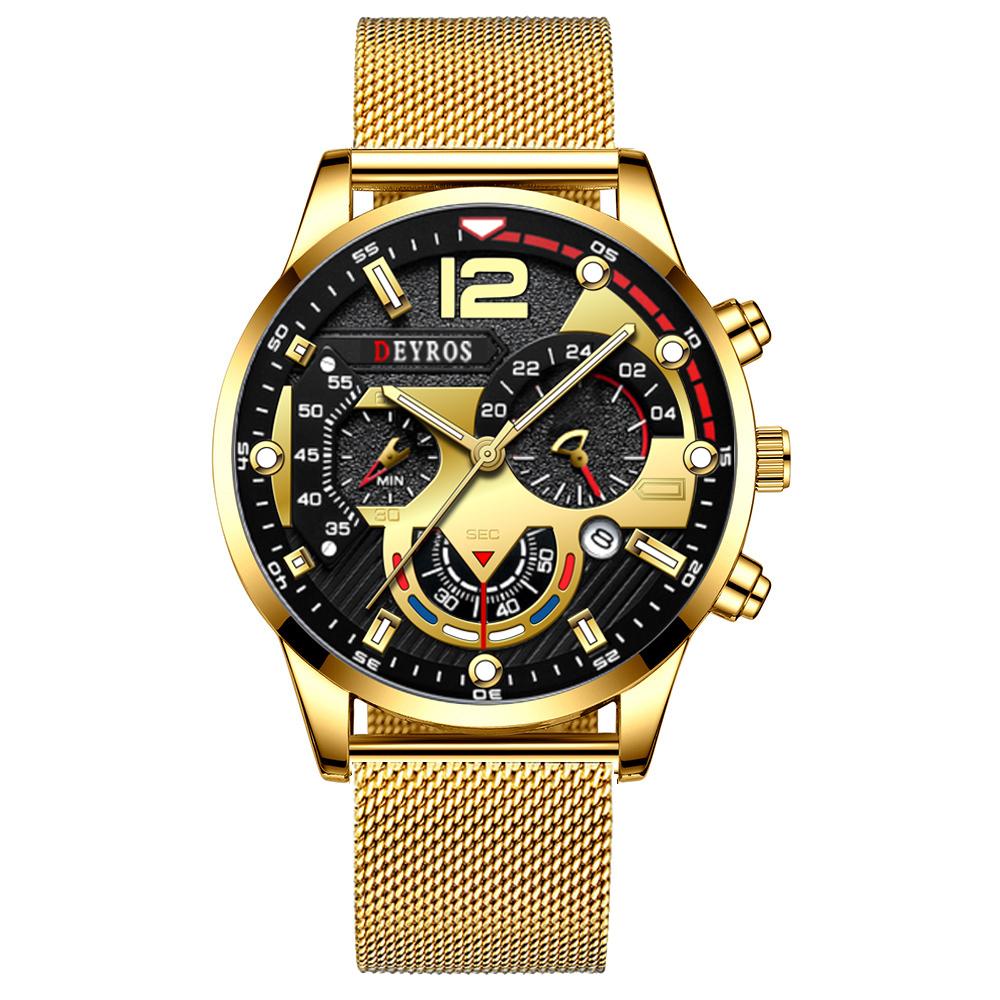 Mode Schwarz Männer Uhren Mann Kalender Quarz Armbanduhren Männer Casual Business Uhren Luxus Herren Runden Zifferblatt Analog Uhr gold/schwarz von Joom DACH