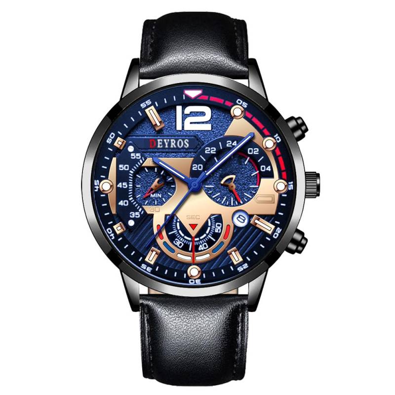 Mode Schwarz Männer Uhren Mann Kalender Quarz Armbanduhren Männer Casual Business Uhren Luxus Herren Runden Zifferblatt Analog Uhr schwarz/blau von Joom DACH