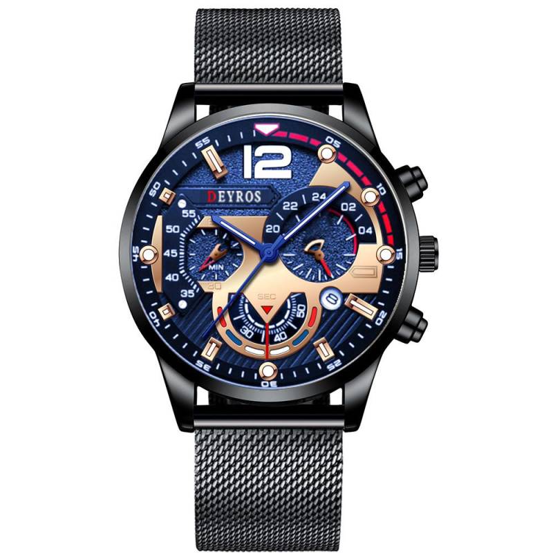 Mode Schwarz Männer Uhren Mann Kalender Quarz Armbanduhren Männer Casual Business Uhren Luxus Herren Runden Zifferblatt Analog Uhr blau/schwarz von Joom DACH