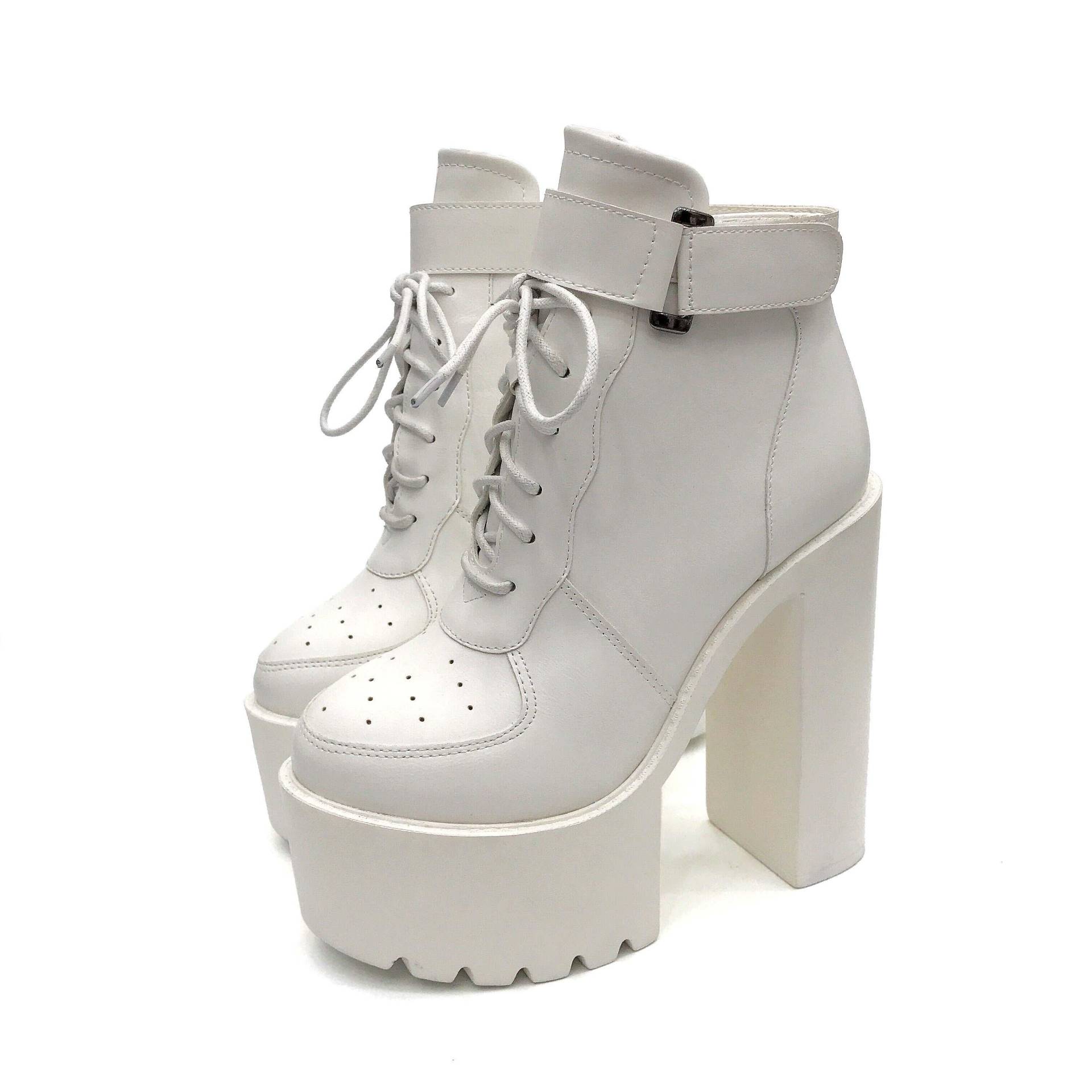 Mode Schwarz Plattform Stiefel Frauen Zipper Herbst High Heels Schuhe Lace Up Ankle Stiefel Russische Schuhe 39 weiß von Joom DACH