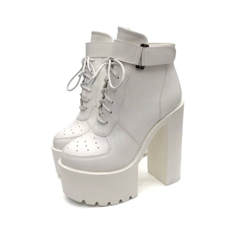 Mode Schwarz Plattform Stiefel Frauen Zipper Herbst High Heels Schuhe Lace Up Ankle Stiefel Russische Schuhe 39 weiß von Joom DACH