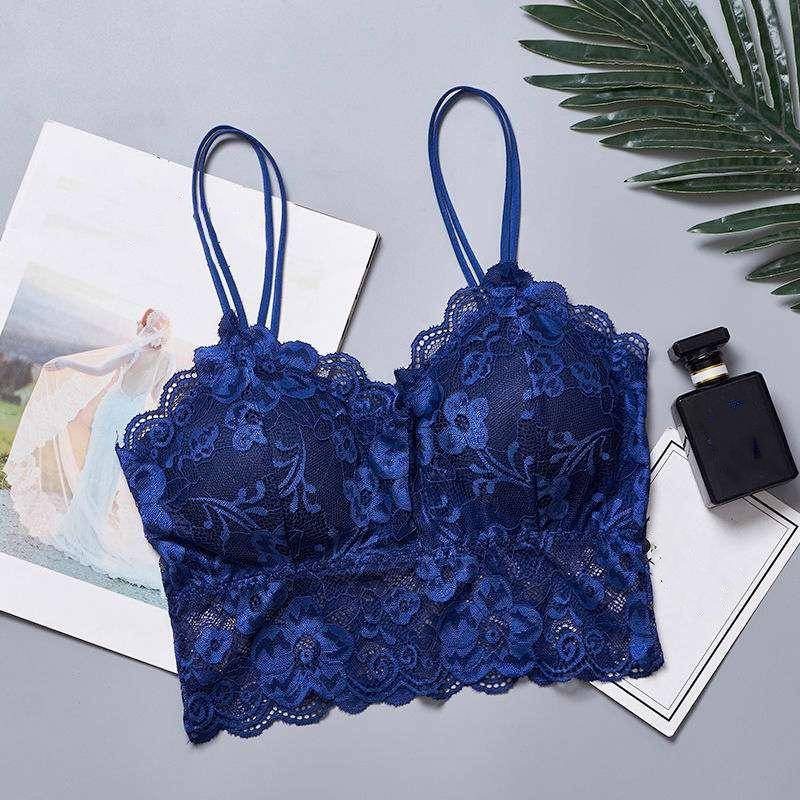 Mode Sexy Ärmellose Weste Häkeln Neckholder Spitze Tank Tops Riemchen Bralette Bh Cami Crop Top One size blau von Joom DACH