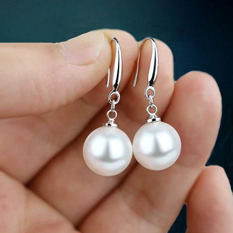 Mode Silber Farbe Wassertropfen Imitation Perlen Tropfen Ohrringe für Frauen Elegante Glänzende Runde Imitation Perlen Stud Ohrringe 3 von Joom DACH