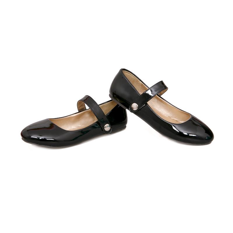 Mode Slipper Damen Flats Lackleder Schwarz Blau Rot Nude Runde Zehen Mary Janes Schuhe Lässige flache Schuhe Frau Große Größe 48 46 schwarz von Joom DACH