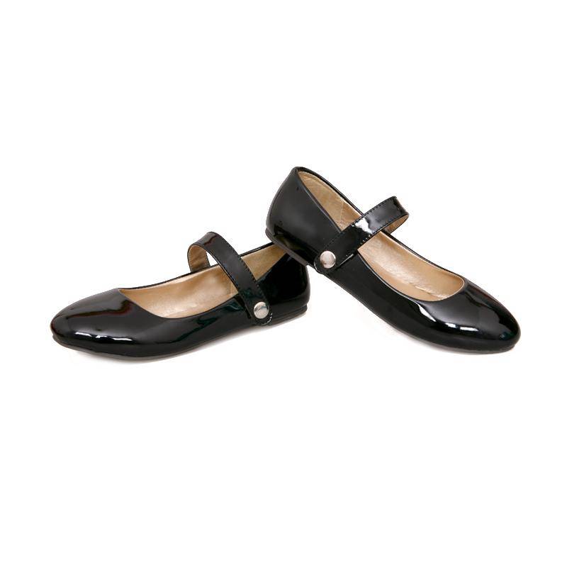 Mode Slipper Damen Flats Lackleder Schwarz Blau Rot Nude Runde Zehen Mary Janes Schuhe Lässige flache Schuhe Frau Große Größe 48 46 schwarz von Joom DACH
