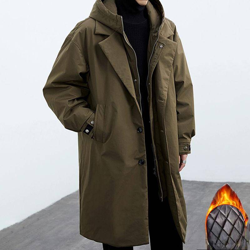 Mode Solide Winddicht Langen Trenchcoat Männer Casual Lose Große Größe Jacken Herbst Straße Warme Männlichen Outcoat 2XL von Joom DACH