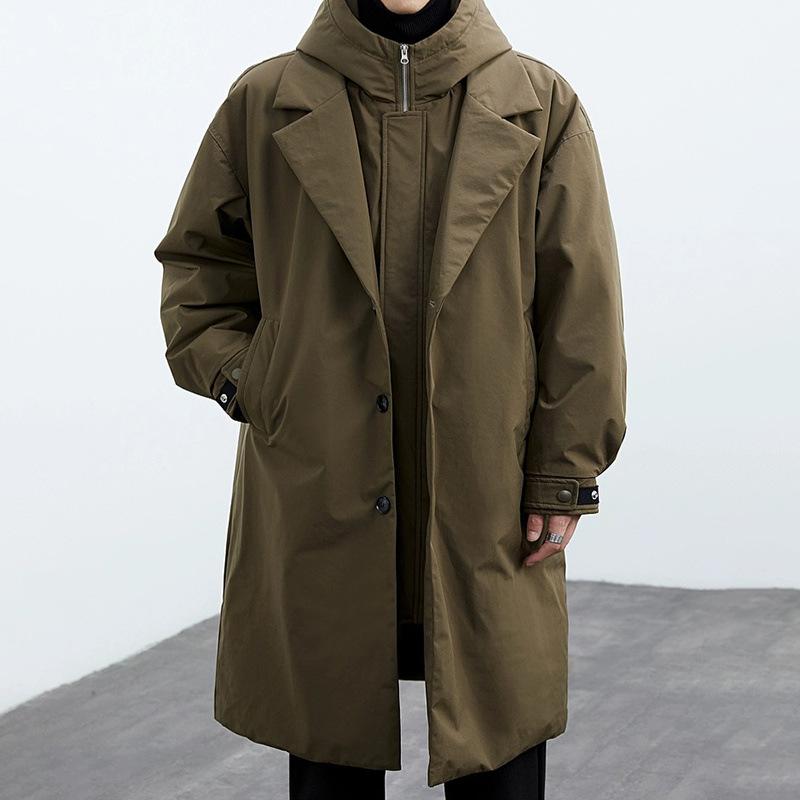 Mode Solide Winddicht Langen Trenchcoat Männer Casual Lose Große Größe Jacken Herbst Straße Warme Männlichen Outcoat XL von Joom DACH