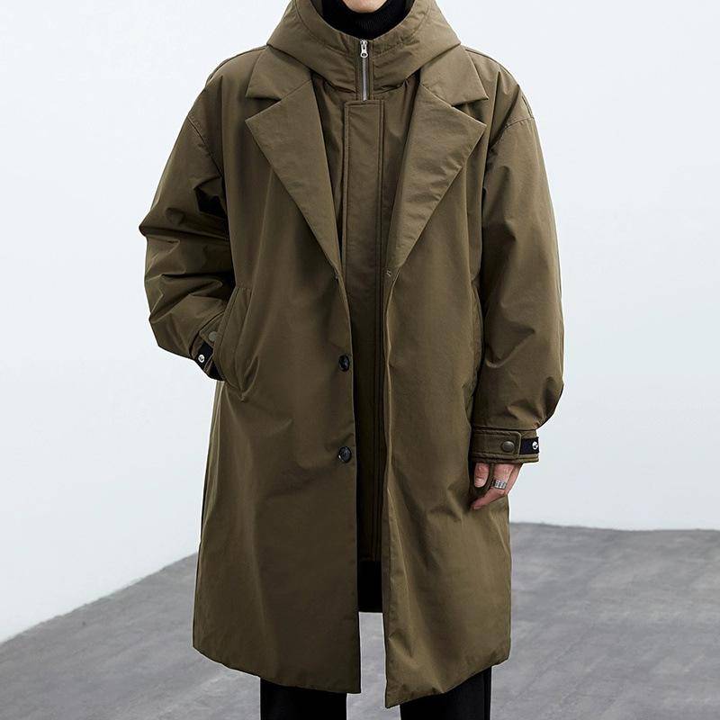 Mode Solide Winddicht Langen Trenchcoat Männer Casual Lose Große Größe Jacken Herbst Straße Warme Männlichen Outcoat XL von Joom DACH