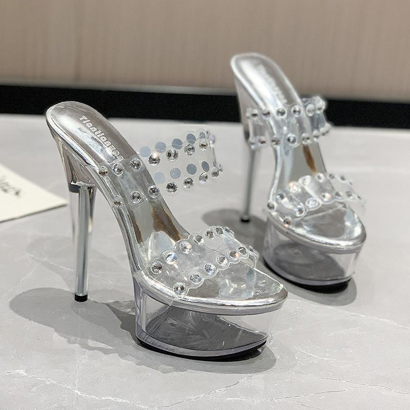 Mode Sommer Neue Spitz Transparent Wasserdichte Plattform Stiletto Mode Laufsteg Super Hochhackigen frauen Einzelnen Schuhe Sandalen 35 silber von Joom DACH