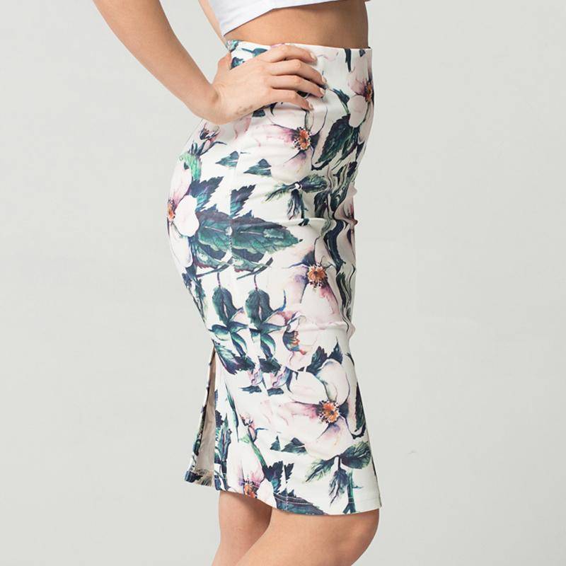 Mode Sommer Stil Bleistiftrock Frauen Hohe Taille Grüne Röcke Vintage Blumendruck Midirock XXL von Joom DACH