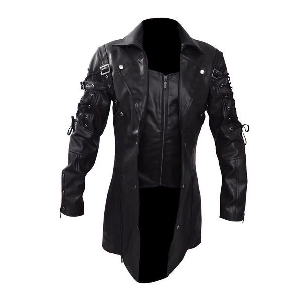 Mode Steampunk Herren Gothic Trenchcoat Lederjacke Punk Style Biker Jacke Herbst Winter Motorradjacke XXL schwarz von Joom DACH