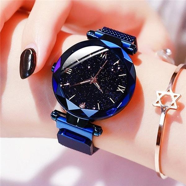 Mode Sternenhimmel Uhr Magnetische Mesh Band Uhr Frauen Casual Kleid Uhren blau von Joom DACH