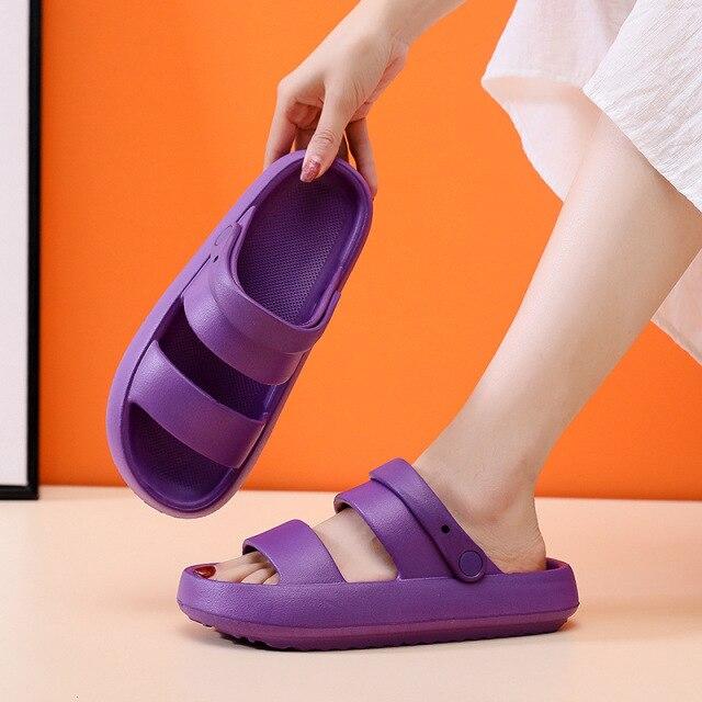 Mode Strandsandalen Damen Römersandale Plateau Schnalle Sommerschuhe Frau Preppy Sandalias Dickere Bequeme Hausschuhe 38 39 violett von Joom DACH