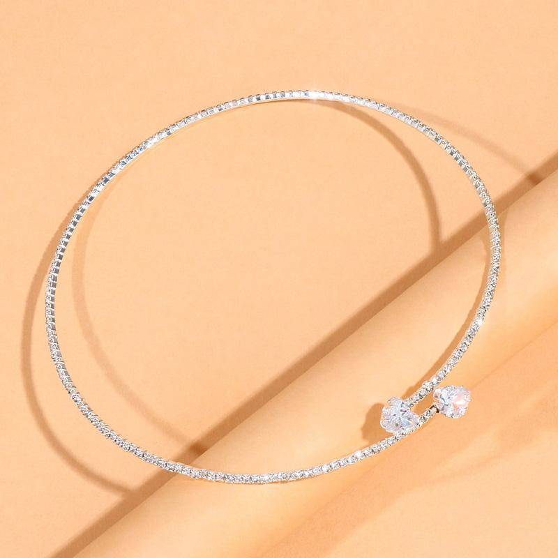 Mode Strass Herz Kragen Choker Halskette für Frauen Einfache Offene Kragen Halskette Drehmomente Schmuck Zubehör silber von Joom DACH