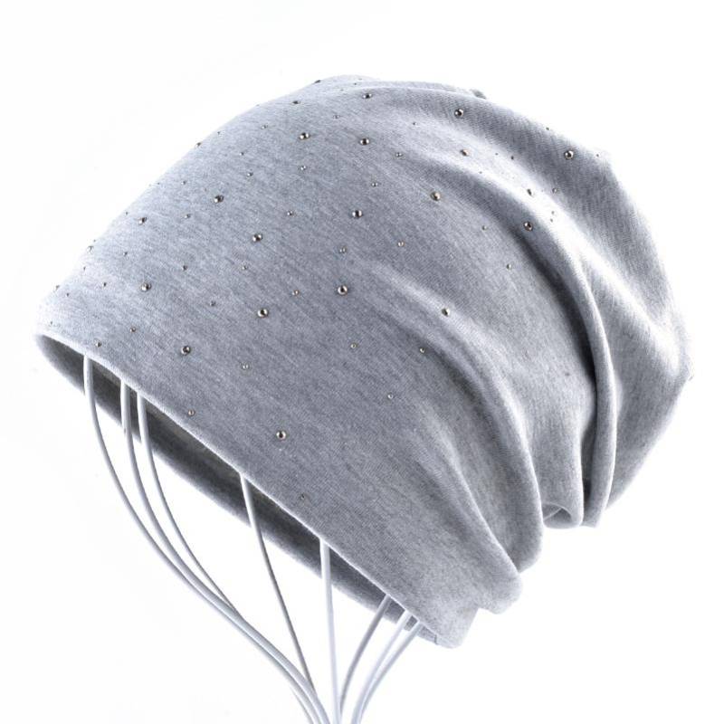 Mode Strass Mützen Frauen Frühling Herbst Einfarbig Beanie Cap Damen Baumwolle Weiche Hüte Weibliche 56-59cm von Joom DACH