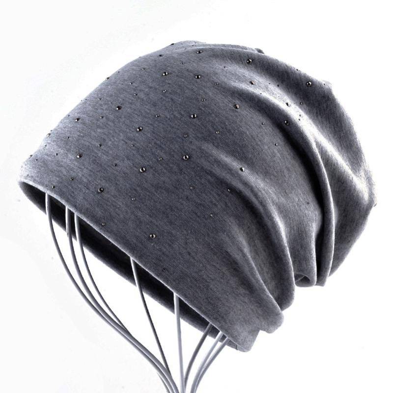 Mode Strass Mützen Frauen Frühling Herbst Einfarbig Beanie Cap Damen Baumwolle Weiche Hüte Weibliche 56-59cm von Joom DACH