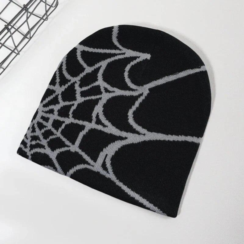Mode Stricken Spinne Web Design Hut für Männer Frauen Pullover Pile Kappe Y2k Goth Warme Beanie Hüte Neue Hip-hop straße Kappe One Size grau/schwarz von Joom DACH