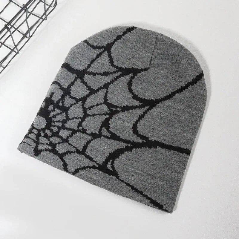 Mode Stricken Spinne Web Design Hut für Männer Frauen Pullover Pile Kappe Y2k Goth Warme Beanie Hüte Neue Hip-hop straße Kappe One Size grau/schwarz von Joom DACH