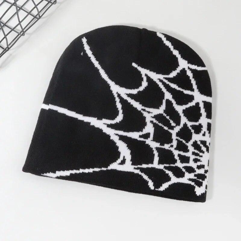 Mode Stricken Spinne Web Design Hut für Männer Frauen Pullover Pile Kappe Y2k Goth Warme Beanie Hüte Neue Hip-hop straße Kappe One Size schwarz weiße von Joom DACH