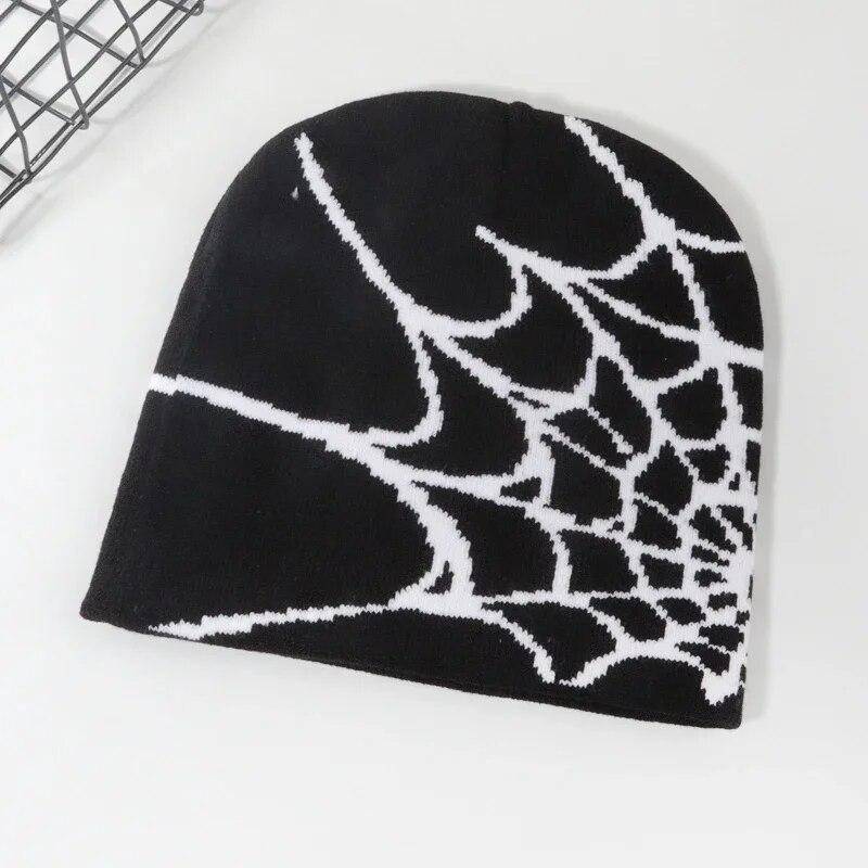 Mode Stricken Spinne Web Design Hut für Männer Frauen Pullover Pile Kappe Y2k Goth Warme Beanie Hüte Neue Hip-hop straße Kappe One Size schwarz weiße von Joom DACH