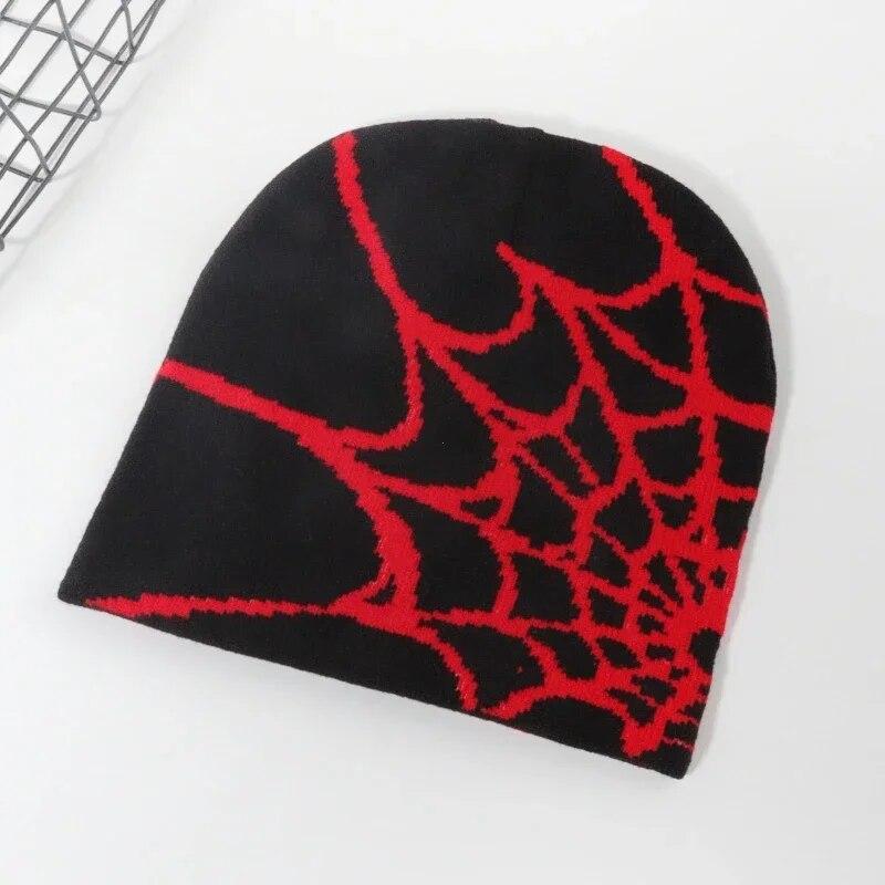 Mode Stricken Spinne Web Design Hut für Männer Frauen Pullover Pile Kappe Y2k Goth Warme Beanie Hüte Neue Hip-hop straße Kappe One Size schwarz/rot von Joom DACH
