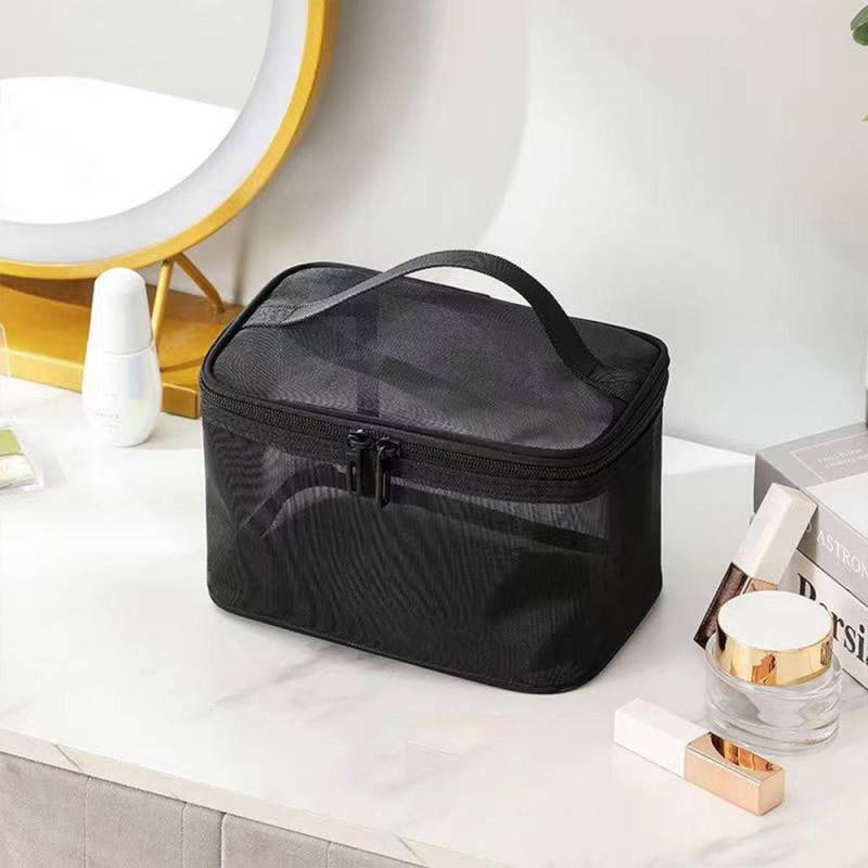 Mode Transparente Netz Reise Kosmetik Aufbewahrungstasche Kulturbeutel Große Kapazität Damen Make-up Organizer Tasche schwarz von Joom DACH