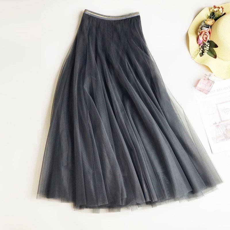 Mode Tüll Röcke Frauen Sommer Und Winter Elastische Hohe Taille Lange Mesh Rock Tutu Maxi Faltenrock One size grau von Joom DACH