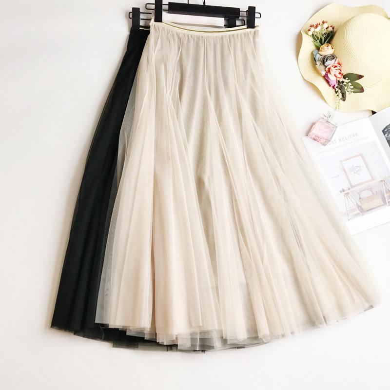 Mode Tüll Röcke Frauen Sommer Und Winter Elastische Hohe Taille Lange Mesh Rock Tutu Maxi Faltenrock One size beige von Joom DACH