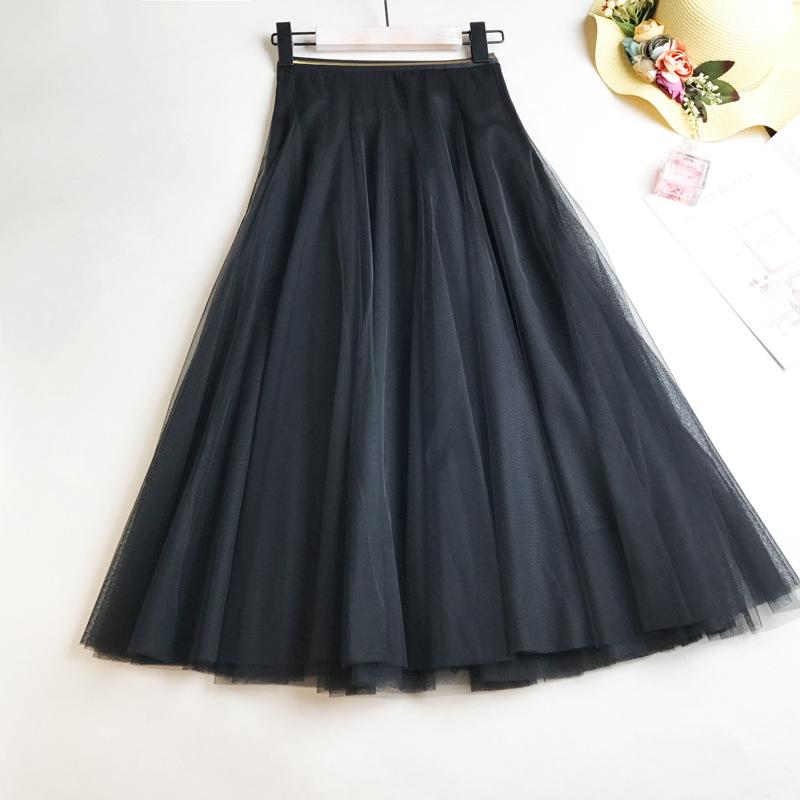 Mode Tüll Röcke Frauen Sommer Und Winter Elastische Hohe Taille Lange Mesh Rock Tutu Maxi Faltenrock One size schwarz von Joom DACH