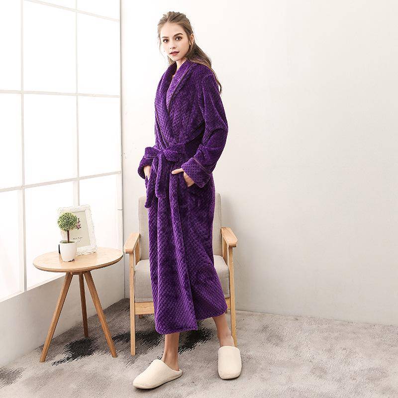 Mode Unisex Männer Frauen Bademantel Weichem Plüsch Korallen Samt Flanell Langarm Nachtwäsche Spa Robe XL von Joom DACH