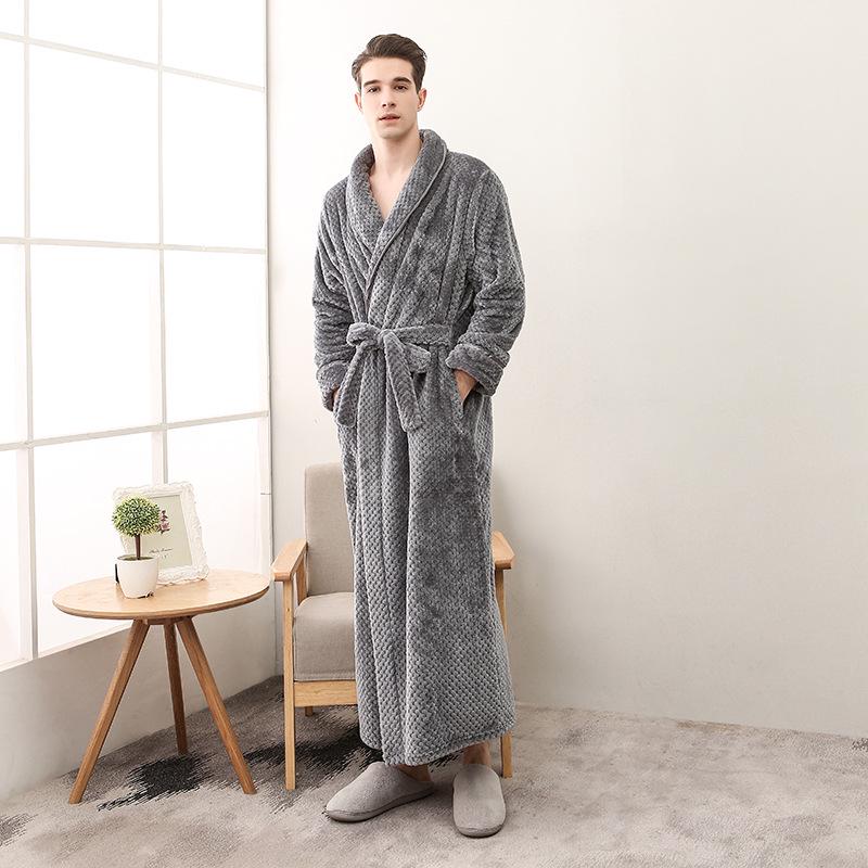 Mode Unisex Männer Frauen Bademantel Weichem Plüsch Korallen Samt Flanell Langarm Nachtwäsche Spa Robe XXXL von Joom DACH