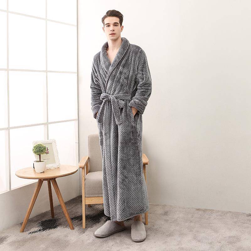 Mode Unisex Männer Frauen Bademantel Weichem Plüsch Korallen Samt Flanell Langarm Nachtwäsche Spa Robe XXXL von Joom DACH