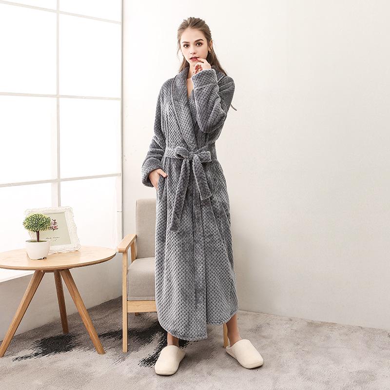 Mode Unisex Männer Frauen Bademantel Weichem Plüsch Korallen Samt Flanell Langarm Nachtwäsche Spa Robe XXXL von Joom DACH