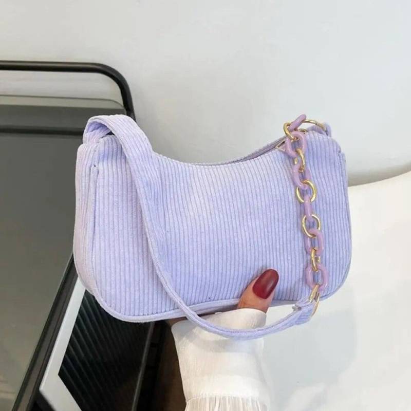 Mode Vintage Handtaschen Frauen Herbst Winter Cord Unterarm Tasche Zipper Schulter Kleine Taschen Weibliche Weiche Casual Kupplung Handtasche violett von Joom DACH
