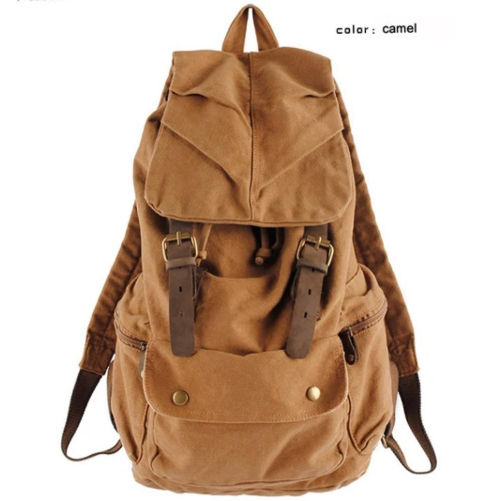 Mode Vintage Leder Militär Canvas Rucksack Herren Schultasche Kordelzug Rucksack Damen Rucksack männlich Rucksack Teenager mochila kamelfarben von Joom DACH