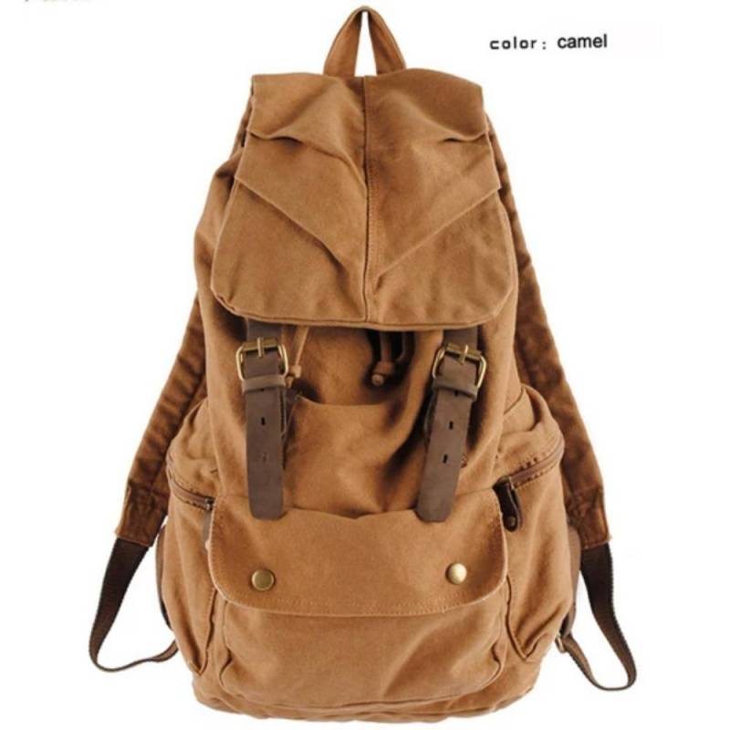 Mode Vintage Leder Militär Canvas Rucksack Herren Schultasche Kordelzug Rucksack Damen Rucksack männlich Rucksack Teenager mochila kamelfarben von Joom DACH