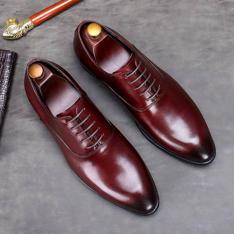 Mode Vollnarbenleder Herren Vintage Italienisches Design Herren Business Echtleder Kleiderschuhe Handgefertigte Oxford Schuhe für Herren 45 weinrot von Joom DACH