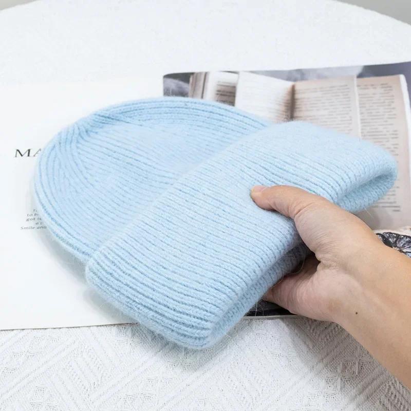 Mode Warme Kaschmirwolle Skullies Angola Kaninchenfell Winter Gestrickte Mützen Frauen Kappe Weibliche Dreifach Gefaltete Ski Outdoor Hüte 54-60cm von Joom DACH