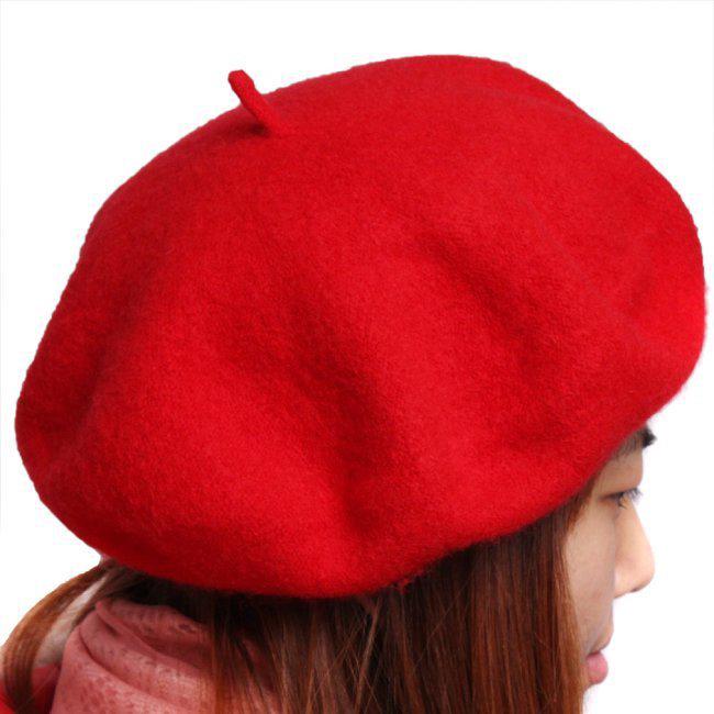 Mode Warme Wollmischung Winter Frauen Mädchen Baskenmütze Französisch Künstler Beanie Hut Einfarbig Casual Ski Cap rot von Joom DACH