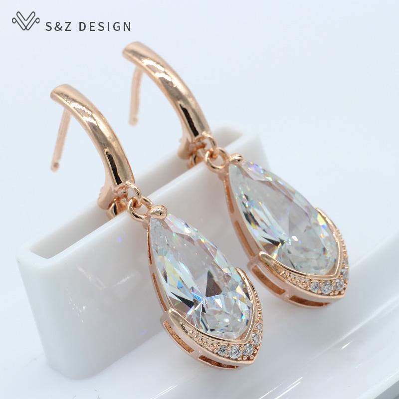 Mode Wasser Tropfen Zirkonia Tropfen Ohrringe Für Frauen Hochzeit Rose Gold Farbe Eardrop Schmuck von Joom DACH