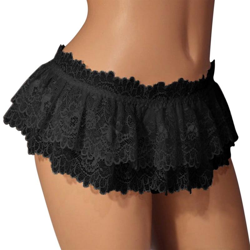 Mode Weibliche Spitze Rock Tanga Rüschen Shorts Hosen Frauen Mini Engen Dessous Schlaf Shorts Plissee Workout Kurze Hosen S schwarz von Joom DACH