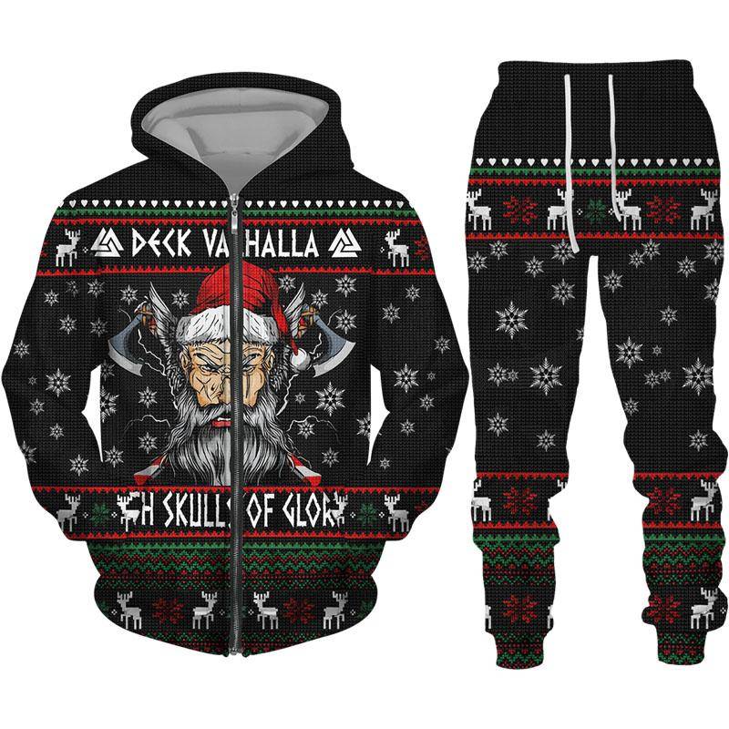 Mode Weihnachten Schädel Druck männer Zipper Hoodies/Hosen/Set Boutique Muster Dünne Kapuze Jacke Anzug Paar Streetwear kleidung XL hellbraun von Joom DACH