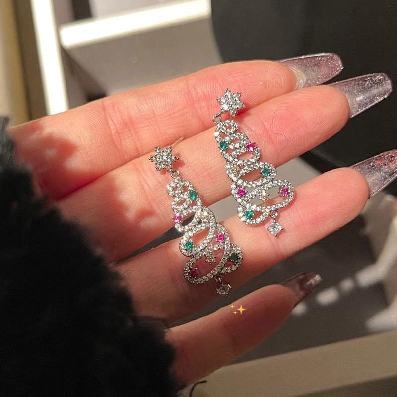 Mode Weihnachtsbaum Zirkon Stern Silber Farbe Ohrstecker Hängeohrringe Weihnachten Schmuck Frauen Party Geschenk silber von Joom DACH