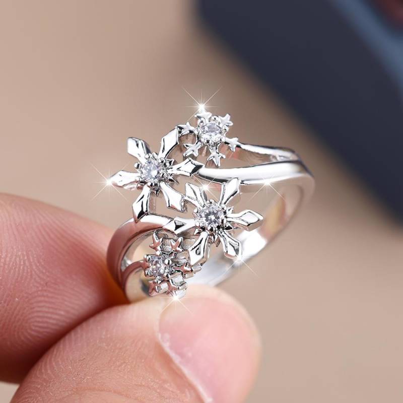 Mode Weiß Zirkon Schneeflocke Ring für Frauen Silber Farbe Engagement Ring Hochzeit Schmuck 7 von Joom DACH
